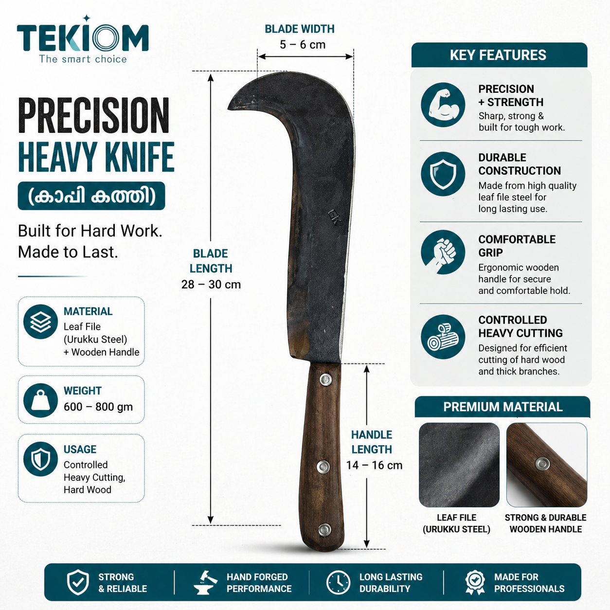 Precision Heavy Knife (കാപ്പി കത്തി) – Controlled Urukku Steel
