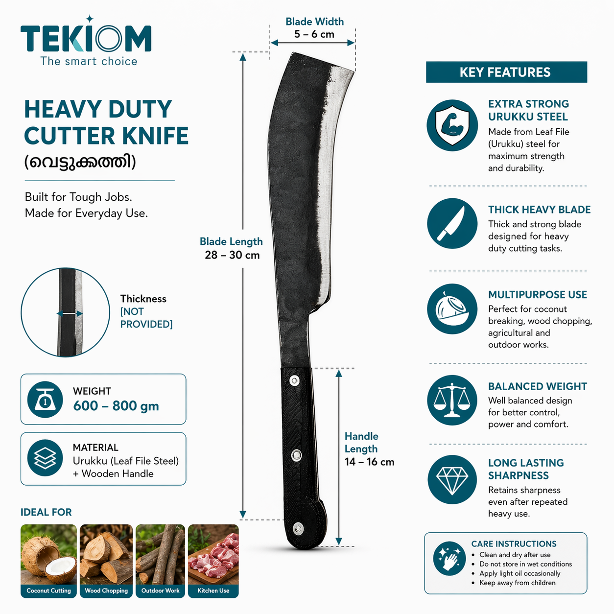 Heavy Duty Cutter Knife വെട്ടുകത്തി – Urukku Steel