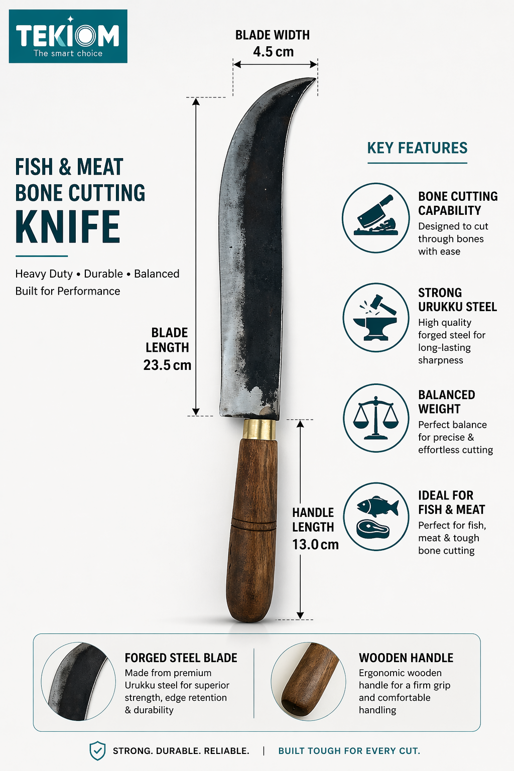 Fish & Meat Bone Cutting Knife (മീൻ കത്തി) – Heavy Duty Urukku Steel