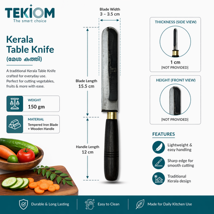 Traditional Kerala Table Knife (മേശ കത്തി) – Tempered Iron Blade