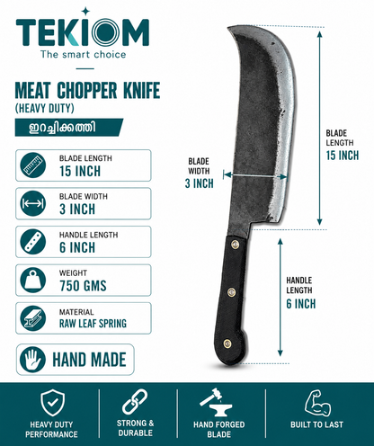TEKIOM Meat Chopper Knife (Heavy Duty) – Handmade Raw Leaf Spring | ഇറച്ചിക്കത്തി
