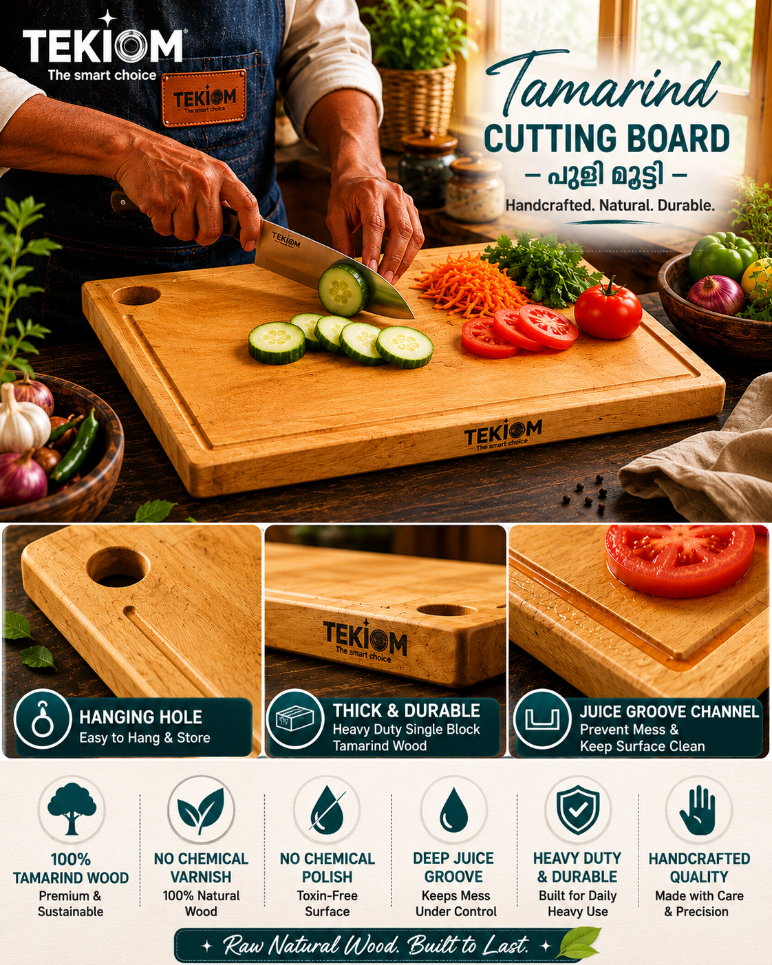 Cutting board Premium Quality -Tamarind wood , Natural Polished