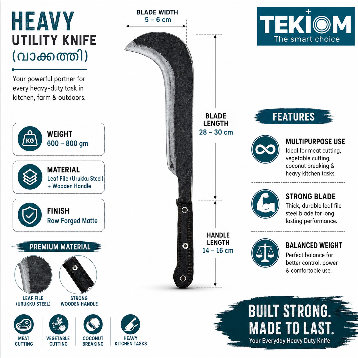 Heavy Utility Knife (വാക്കത്തി) – Multi-purpose Urukku Steel