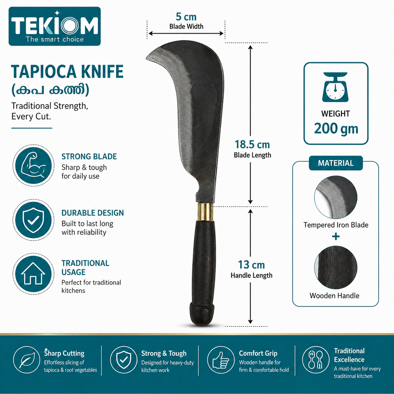 Tapioca Knife (കപ്പ കത്തി) – Strong Tempered Blade