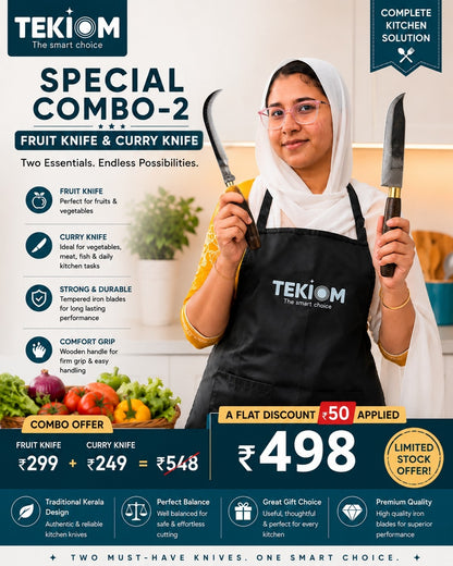 TEKIOM Special Combo-2 | Fruit Knife & Curry Knife | Traditional Kerala Kitchen Knife Set