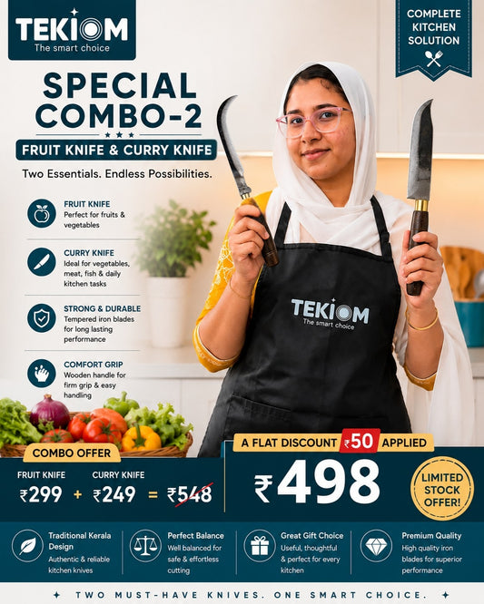 TEKIOM Special Combo-2 | Fruit Knife & Curry Knife | Traditional Kerala Kitchen Knife Set