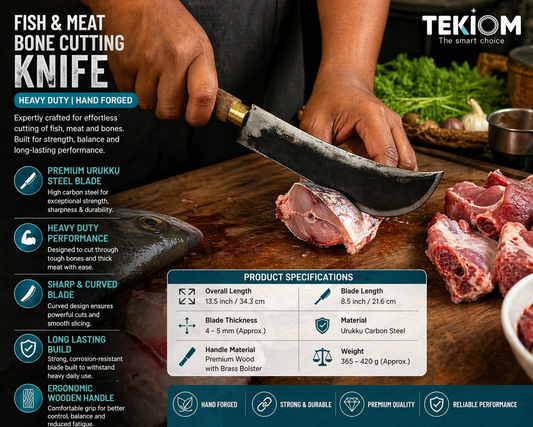 Fish & Meat Bone Cutting Knife (മീൻ കത്തി) – Heavy Duty Urukku Steel