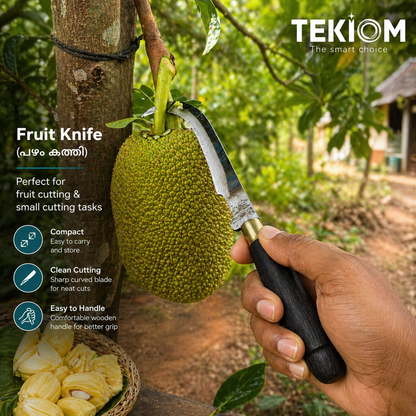 Fruit Knife (പഴം കത്തി) – Traditional Kerala Curved Knife | Tempered Iron Blade & Wooden Handle | Compact Utility Knife for Fruit Cutting