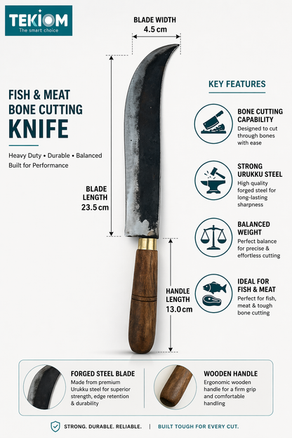 Fish & Meat Bone Cutting Knife (മീൻ കത്തി) – Heavy Duty Urukku Steel