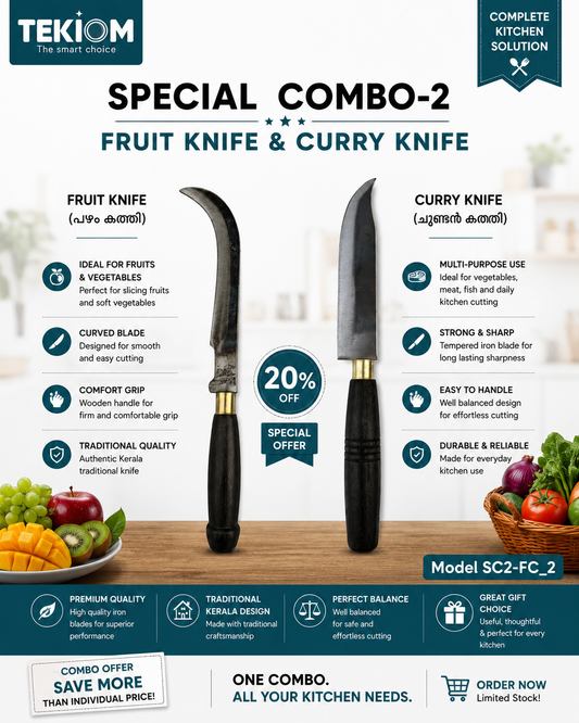 TEKIOM Special Combo-2 | Fruit Knife & Curry Knife | Traditional Kerala Kitchen Knife Set